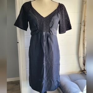 Banana Republic Embroidered Sleeve Silk Empire Waist Dress Size 6